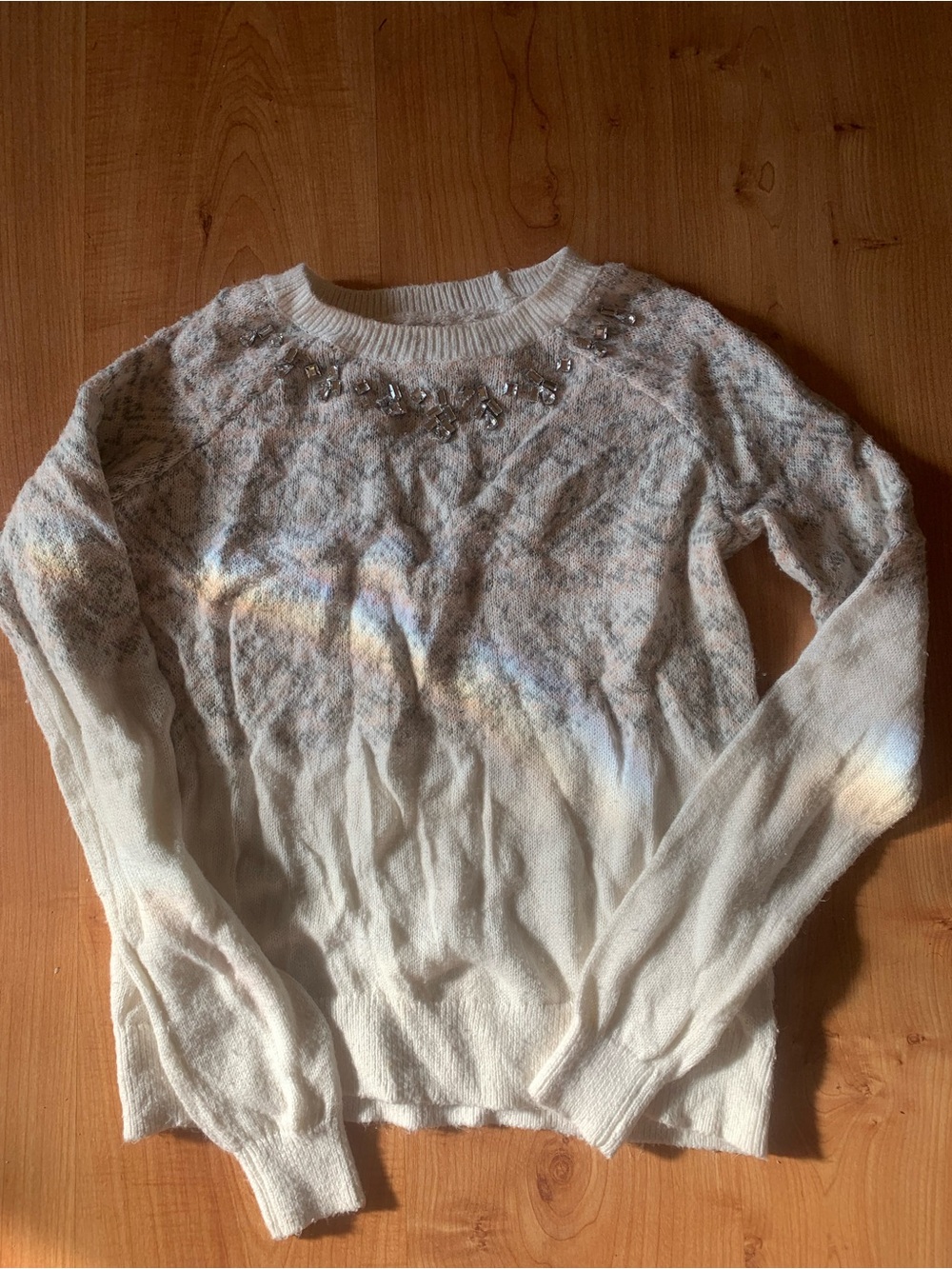 Hollister Embellished Cream Women's Knit Sweater
